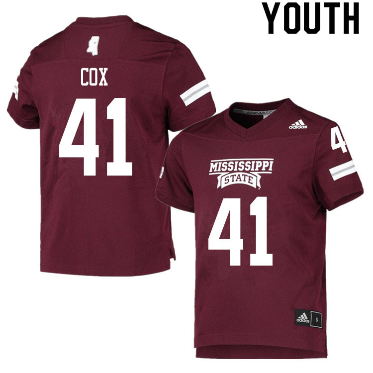 Youth #41 Colby Cox Mississippi State Bulldogs College Football Jerseys Sale-Maroon - Click Image to Close